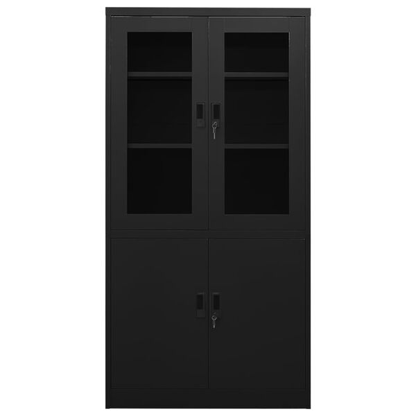 vidaXL Office Cabinet Black Steel, tempered glass 35.4x15.7x70.9 in