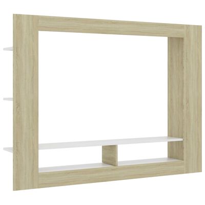 vidaXL TV Stand White and Sonoma Oak 59.8"x8.7"x44.5" Engineered Wood