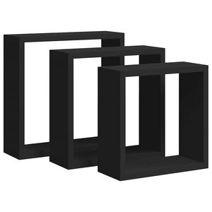 vidaXL Wall Cube Shelf Set of 3 Black MDF Large, Medium, Small