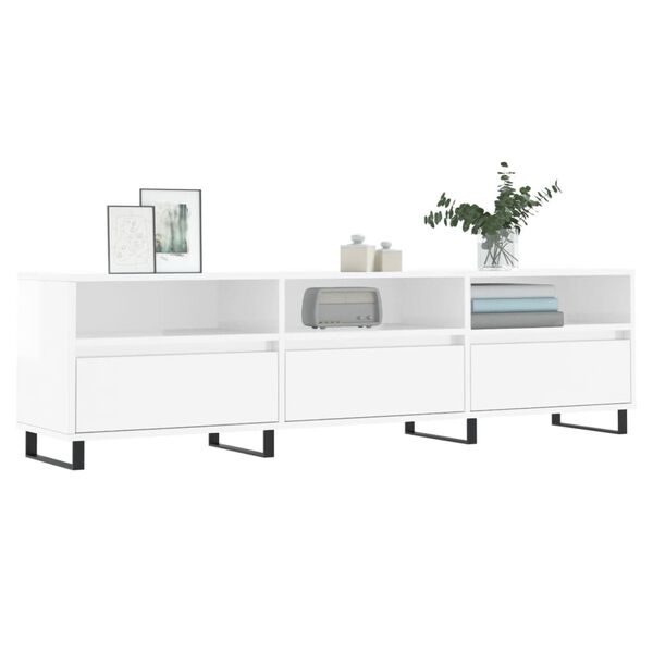 vidaXL TV Cabinet High gloss white Engineered wood, iron TV Cabinet