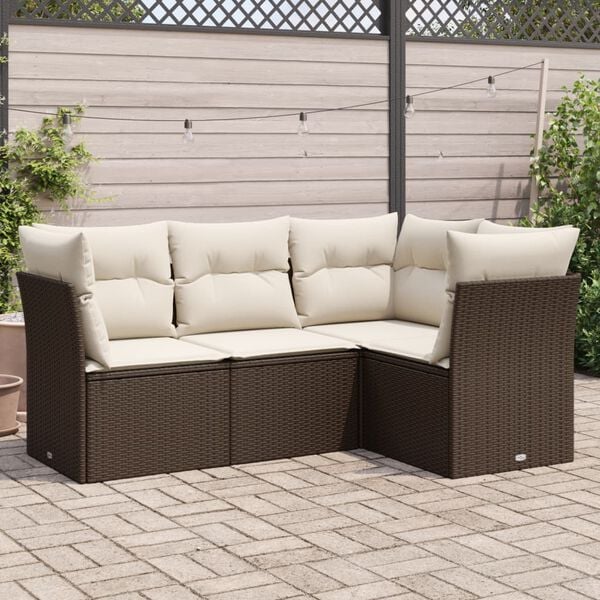 vidaXL Garden Sofa Set Brown, Cream White