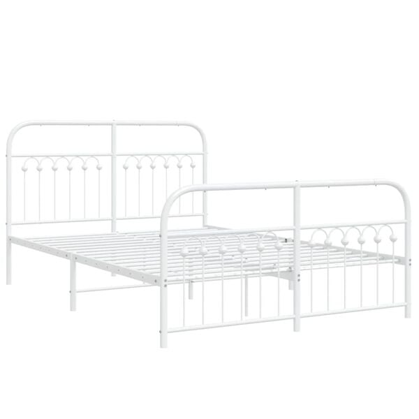 vidaXL Bed Frame White Steel Double Bed Frame Rectangular