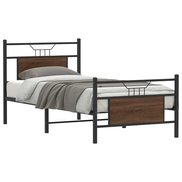 vidaXL Bed Frame Smoked Oak Engineered wood, Steel Small Single