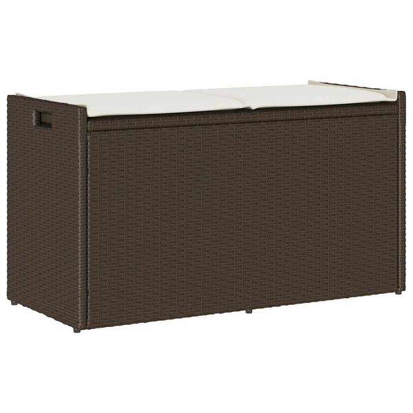vidaXL Outdoor Storage Bench Brown PE rattan, powder-coated steel, polyester