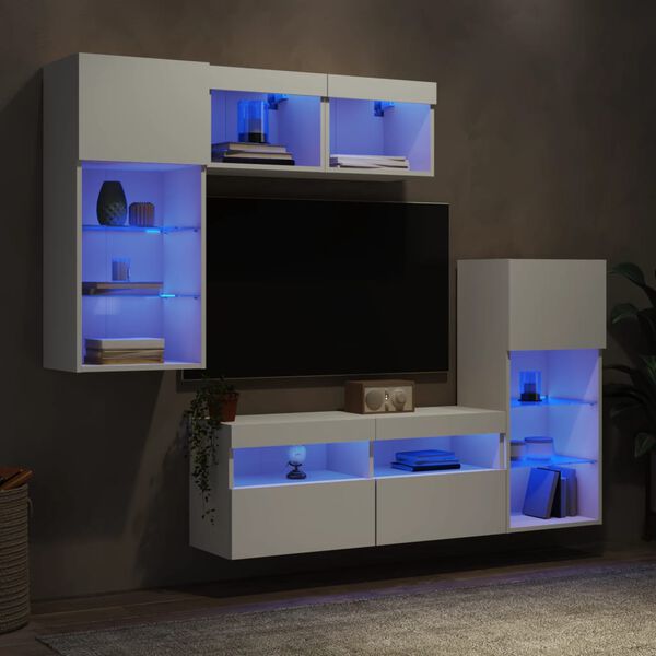 vidaXL TV Wall Unit White Engineered wood, glass Medium to Large