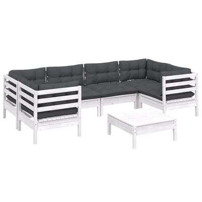vidaXL 7 Piece Patio Lounge Set with Cushions White Pinewood