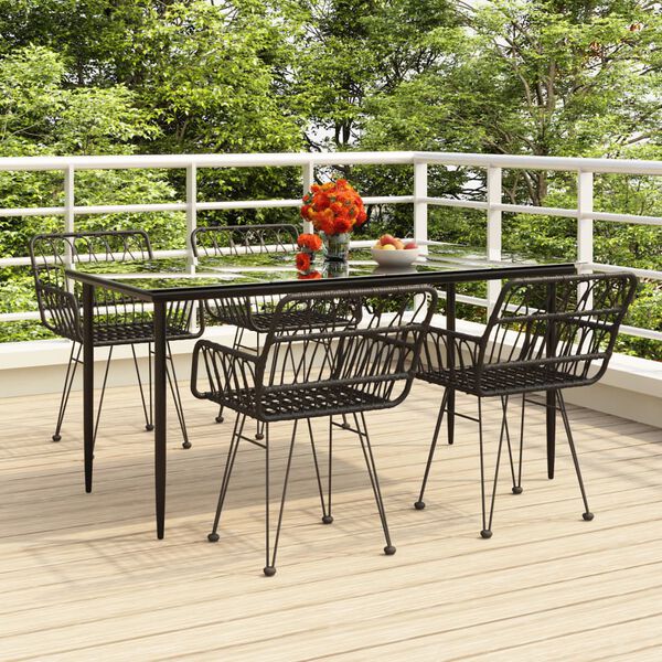 vidaXL Garden Dining Set Black Poly Rattan, Tempered Glass, Steel Medium