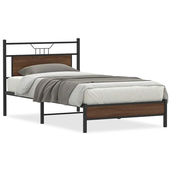 vidaXL Bed Frame Brown Oak Engineered wood and steel