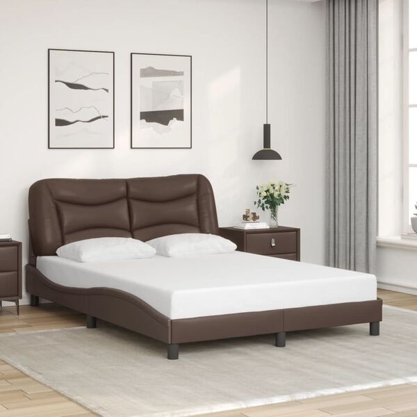 vidaXL Bed Frame Brown Faux Leather Double Rectangular Modern