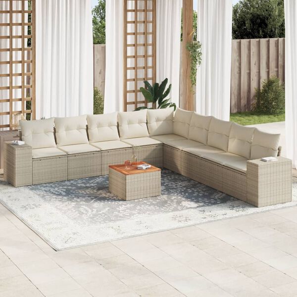 vidaXL Garden Sofa Set Beige PE rattan 10 Piece Set Modular