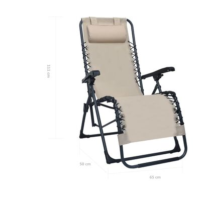 vidaXL Folding Deck Chair Cream Textilene