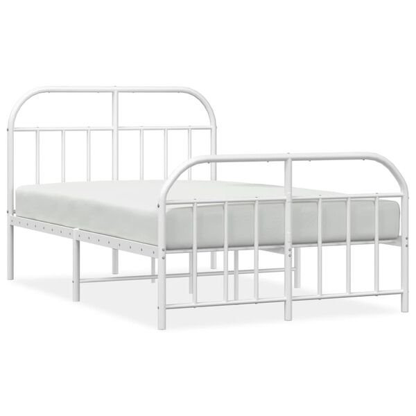 vidaXL Bed Frame White Powder-Coated Steel Double Bed Frame