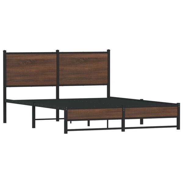 vidaXL Bed Frame Brown Oak Steel Double Bed Frame Rectangular Modern