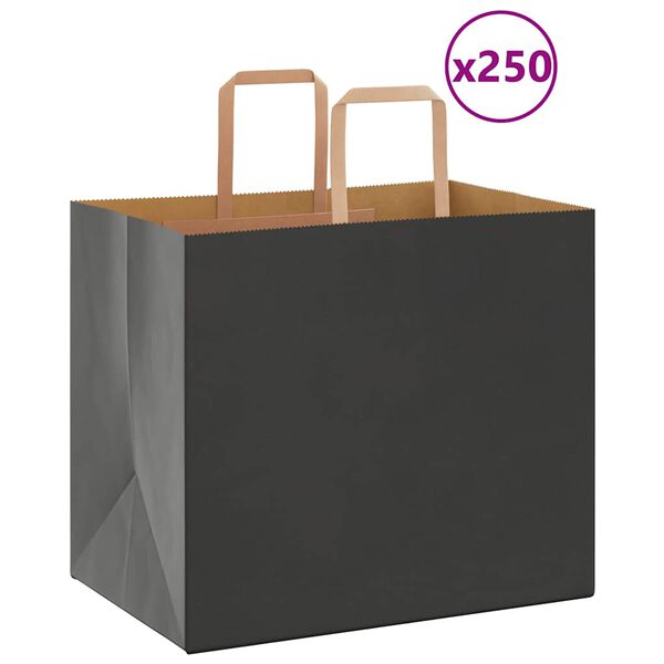 vidaXL Paper Bags 250 pcs with Handles Black 32x22x28 cm