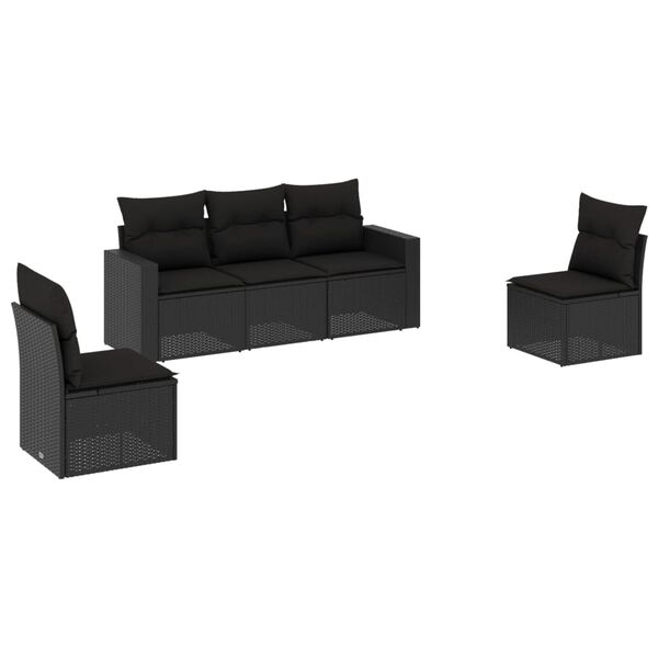 vidaXL Garden Sofa Set Black PE Rattan, Powder-Coated Steel, Foam, Polyester