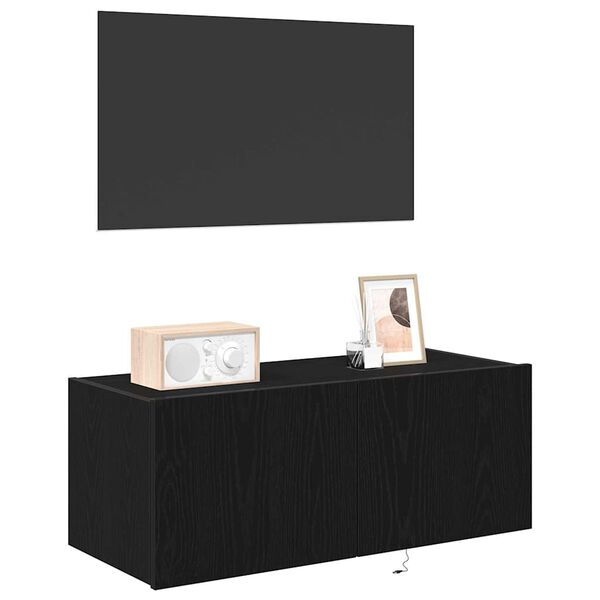 vidaXL TV Wall Cabinet Wall-mounted Black Oak 31.50 x 13.78 x 12.20 in