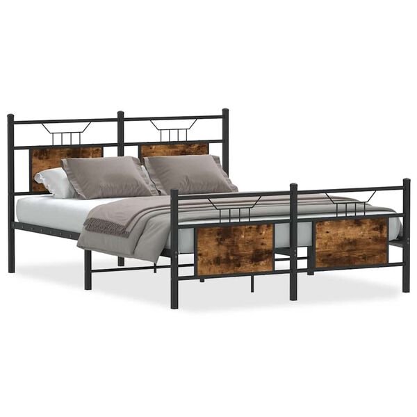 vidaXL Bed Frame Smoked oak Engineered wood and steel Double Bed Frame