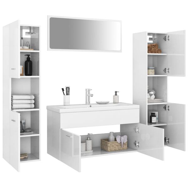 vidaXL Bathroom Furniture Set High gloss white Engineered wood, acrylic