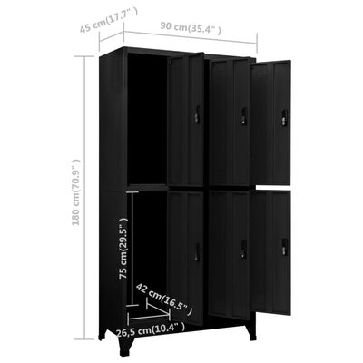 vidaXL Locker Cabinet Black 35.4"x17.7"x70.9" Steel