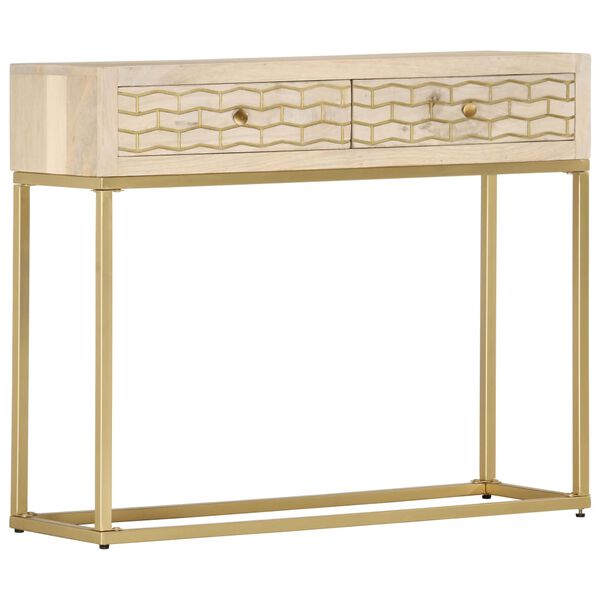 vidaXL Console Table Natural and Gold Solid Mango Wood