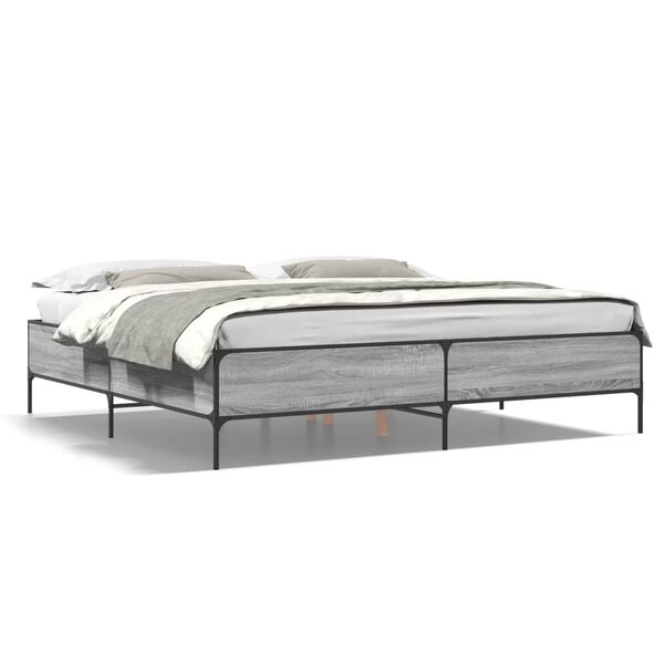 vidaXL Bed Frame Grey sonoma Engineered wood, Metal 78.7 x 78.7 in