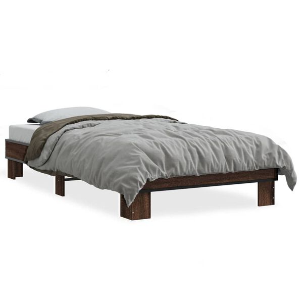 vidaXL Bed Frame Brown Oak Engineered Wood, Metal, Plywood Small Single