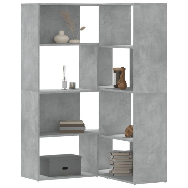 vidaXL Corner Bookcase Concrete Grey Engineered Wood 4-Tier, Medium