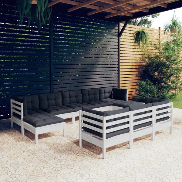 vidaXL Garden Lounge Set White Solid pinewood 10 Piece Set Modular
