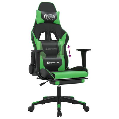 vidaXL Gaming Chair with Footrest Black and Green Faux Leather