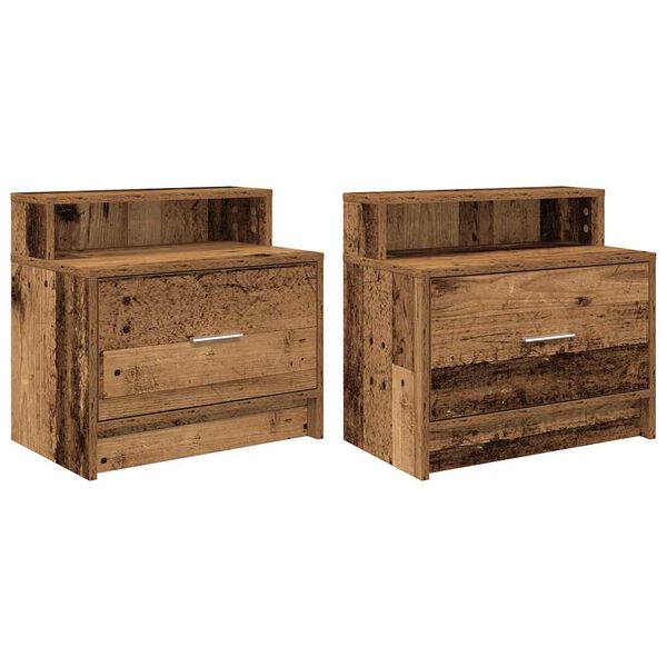 vidaXL Bedside Cabinet Set of 2 Old wood Engineered wood Medium