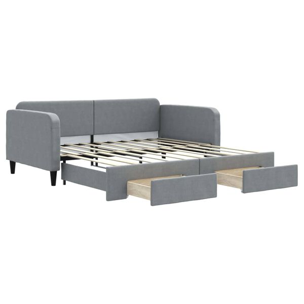 vidaXL Daybed With Trundle Light Grey Fabric Single