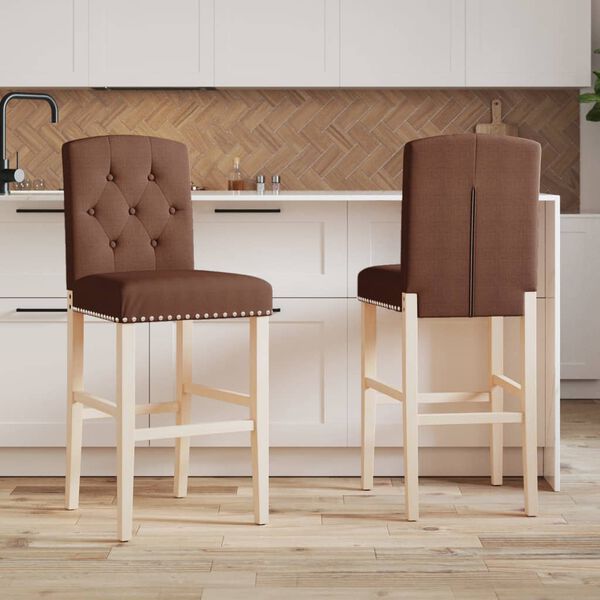 vidaXL Bar Chair Brown Solid rubber wood, Fabric (100% polyester), Foam
