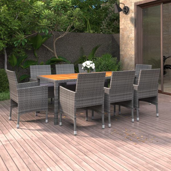 vidaXL Garden Dining Set Grey Poly Rattan 9 Piece Set Durable