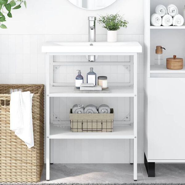 vidaXL Bathroom Washbasin Frame White Powder-coated iron