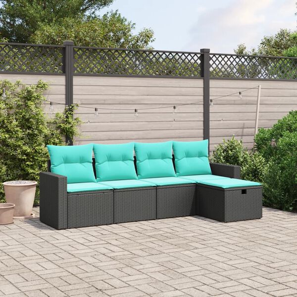 vidaXL 5 Piece Patio Sofa Set with Cushions Gray Poly Rattan