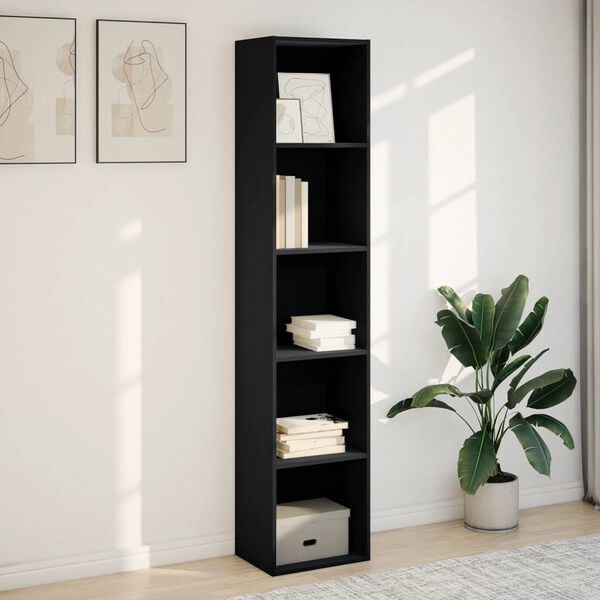 vidaXL Bookcase Black Engineered wood Medium Bookcase Rectangular