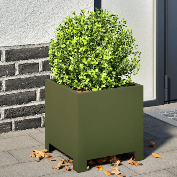 vidaXL Garden Planter Olive Green Steel 11.8x11.8x11.8 in Garden Planter
