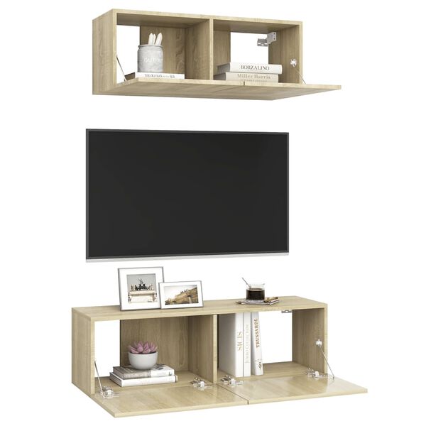 vidaXL TV Cabinet Set Set of 2 Sonoma Oak Engineered Wood Large