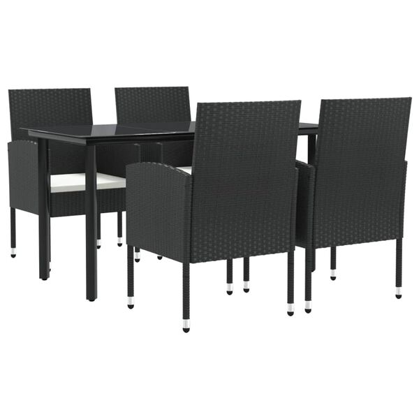 vidaXL Garden Dining Set Black Poly Rattan and Steel 5 Piece Set