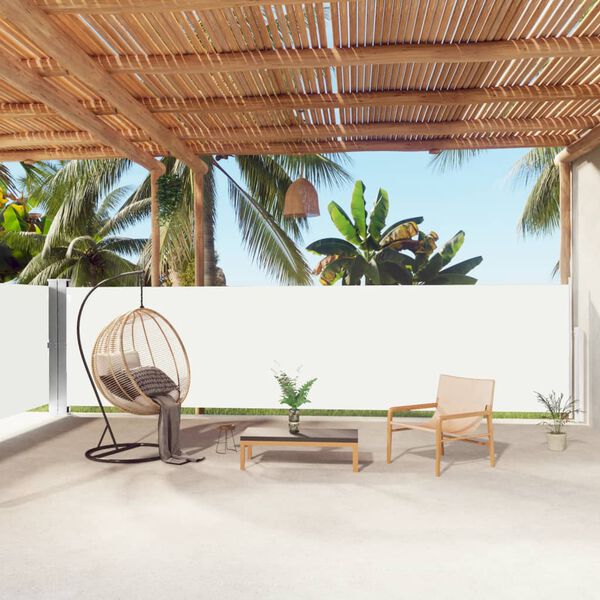 vidaXL Side Awning Cream Polyester with PU coating Large Retractable