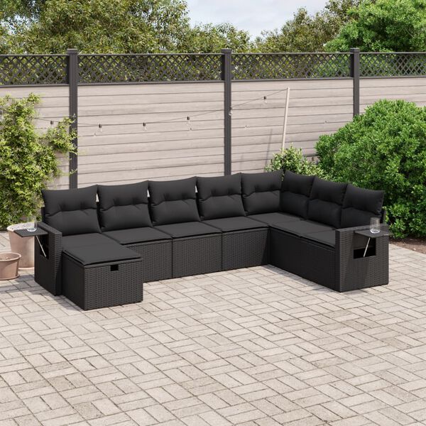 vidaXL Garden Sofa Set Black Poly Rattan, Powder-Coated Steel Large