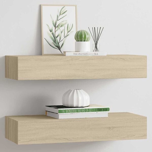 vidaXL Drawer Shelf Set of 2 Oak MDF, Metal Medium Appealing Design