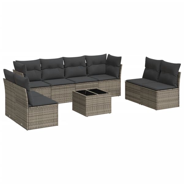vidaXL Garden Sofa Set Grey PE Rattan, Polyester, Foam, Cotton Fiber Large