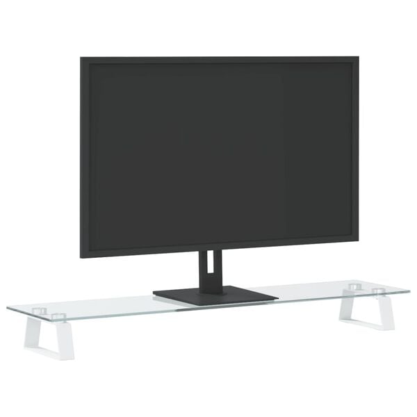 vidaXL Monitor Stand White 31.5"x7.9"x3.1" Tempered Glass and Metal