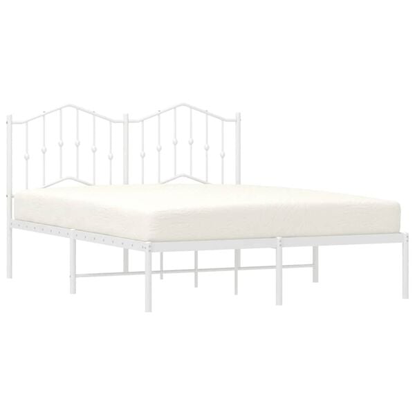 vidaXL Bed Frame White Steel 53 x 75 in Bed Frame Rectangular