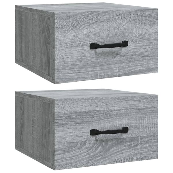 vidaXL Wall-mounted Bedside Cabinet Set of 2 Grey Sonoma Engineered wood