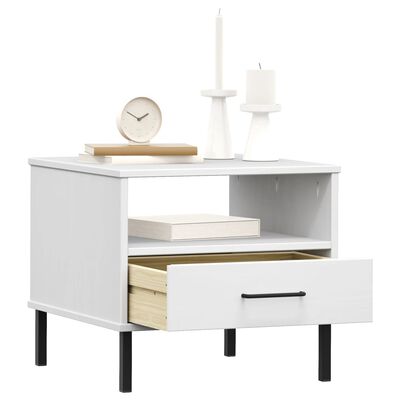 vidaXL Bedside Table with Metal Legs White Solid Wood Pine OSLO