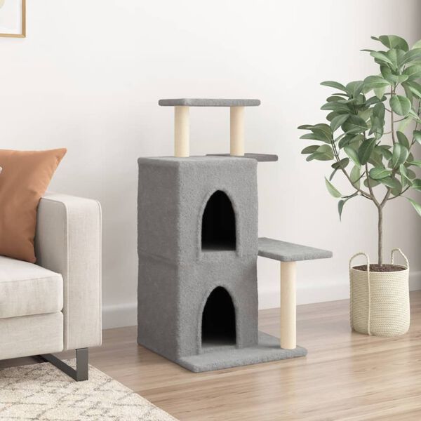 vidaXL Cat Tree Light Grey Engineered Wood, Plush, Sisal Cat Tree