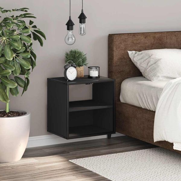 vidaXL Wall-mounted Bedside Cabinet Black Engineered wood, metal Medium
