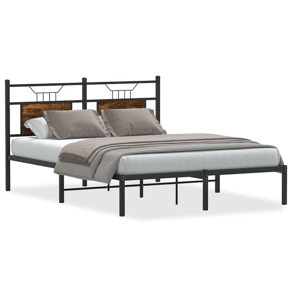 vidaXL Bed Frame Smoked Oak Engineered Wood, Steel Double Bed Frame